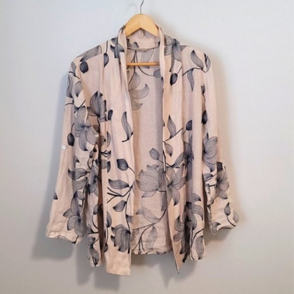 Italian Linen Cardigan Shirt With Print - Picture 2 of 10